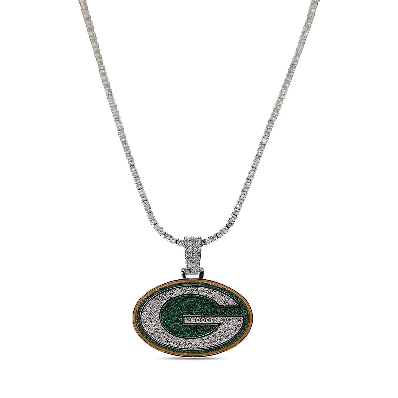 The GLD Shop Green Bay Packers 14K White Gold Logo Pendant & 20" Tennis Chain