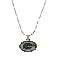 The GLD Shop Green Bay Packers 14K White Gold Logo Pendant & 20" Tennis Chain