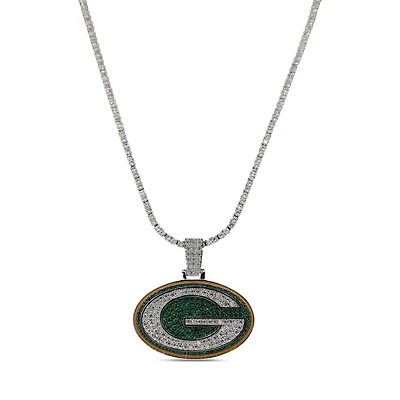 GLD Green Bay Packers 14K White Gold Logo Pendant & 20" Tennis Chain