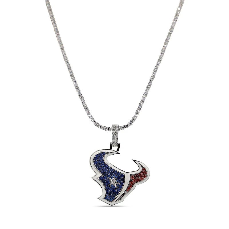 The GLD Shop Houston Texans 14K White Gold Logo Pendant & 20" Tennis Chain