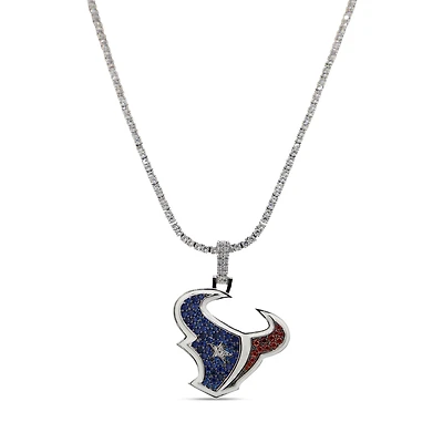 The GLD Shop Houston Texans 14K White Gold Logo Pendant & 20" Tennis Chain
