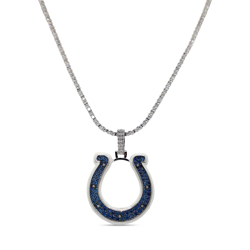 The GLD Shop Indianapolis Colts 14K White Gold Logo Pendant & 20" Tennis Chain