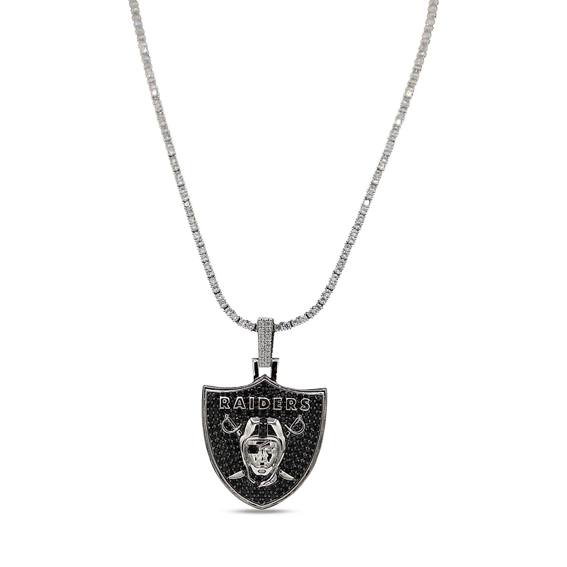 The GLD Shop Las Vegas Raiders 14K White Gold Logo Pendant & 20" Tennis Chain