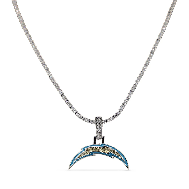 The GLD Shop Los Angeles Chargers 14K White Gold Logo Pendant & 20" Tennis Chain