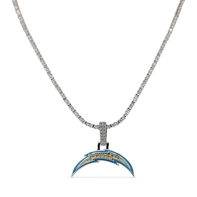 GLD Los Angeles Chargers 14K White Gold Logo Pendant & 20" Tennis Chain