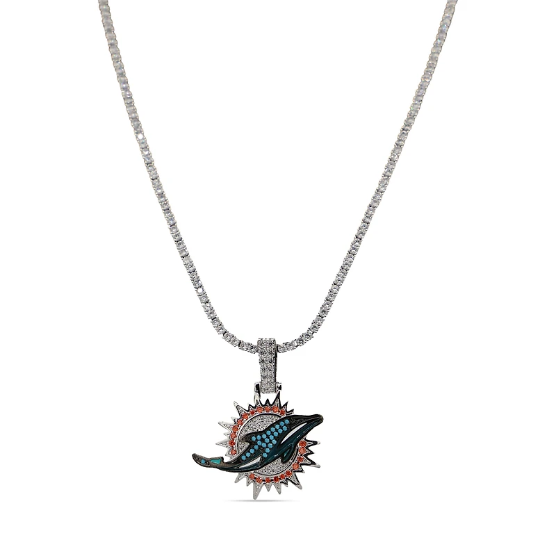 The GLD Shop Miami Dolphins 14K White Gold Logo Pendant & 20" Tennis Chain