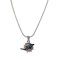 The GLD Shop Miami Dolphins 14K White Gold Logo Pendant & 20" Tennis Chain