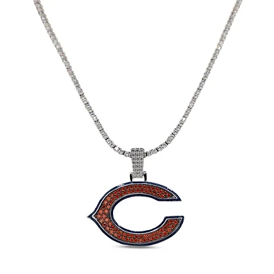 The GLD Shop Chicago Bears 14K White Gold Logo Pendant & 20" Tennis Chain