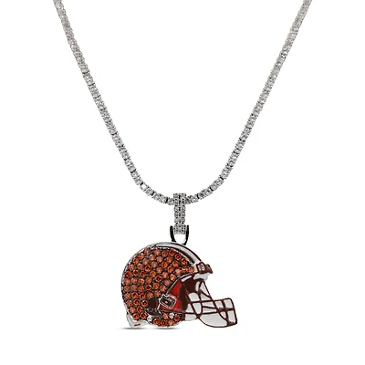 The GLD Shop Cleveland Browns 14K White Gold Logo Pendant & 20" Tennis Chain