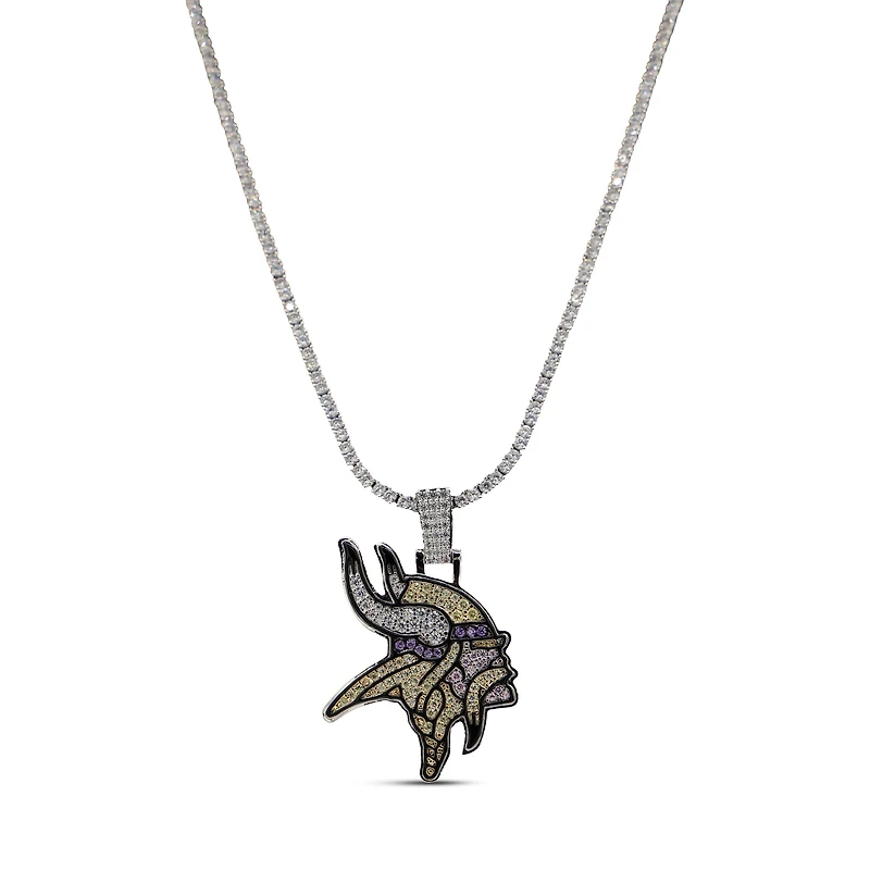 The GLD Shop Minnesota Vikings 14K White Gold Logo Pendant & 20" Tennis Chain
