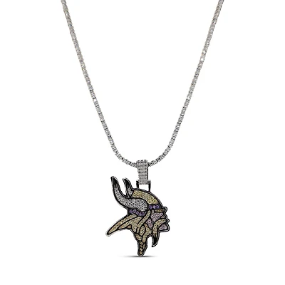 The GLD Shop Minnesota Vikings 14K White Gold Logo Pendant & 20" Tennis Chain
