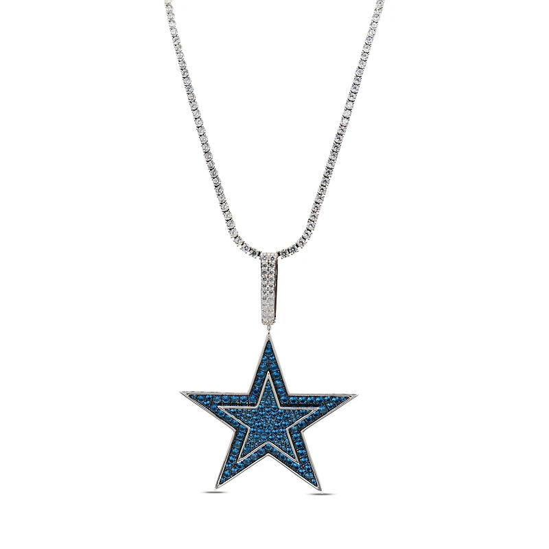 The GLD Shop Dallas Cowboys 14K White Gold Logo Pendant & 20" Tennis Chain