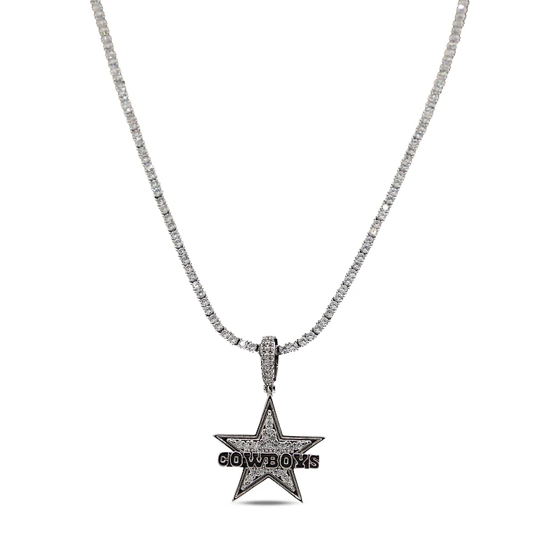 The GLD Shop Dallas Cowboys 14K White Gold Logo Pendant & 20" Tennis Chain