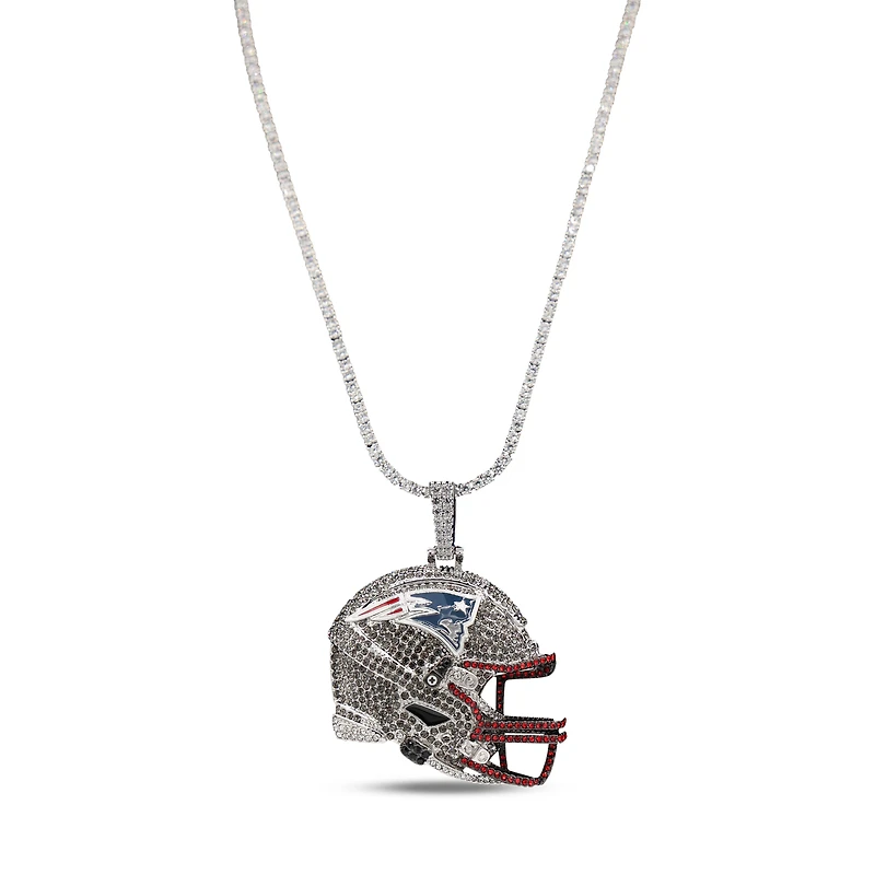 GLD New England Patriots 14K White Gold Logo Pendant & 20" Tennis Chain