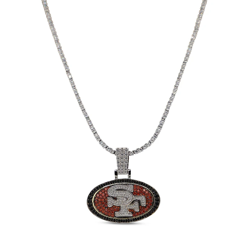 The GLD Shop San Francisco 49ers 14K White Gold Logo Pendant & 20" Tennis Chain