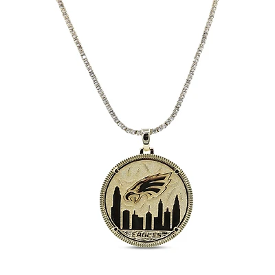 GLD Philadelphia Eagles 18K Yellow Gold Logo Pendant & 20" Tennis Chain
