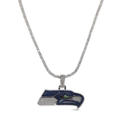 GLD Seattle Seahawks 14K White Gold Logo Pendant & 20" Tennis Chain