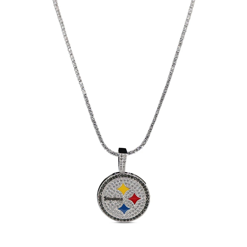 The GLD Shop Pittsburgh Steelers 14K White Gold Logo Pendant & 20" Tennis Chain