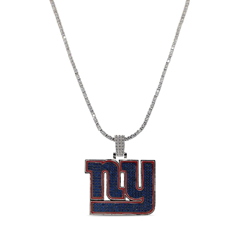 The GLD Shop New York Giants 14K White Gold Logo Pendant & 20" Tennis Chain