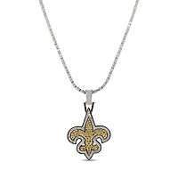 The GLD Shop New Orleans Saints 14K White Gold Logo Pendant & 20" Tennis Chain