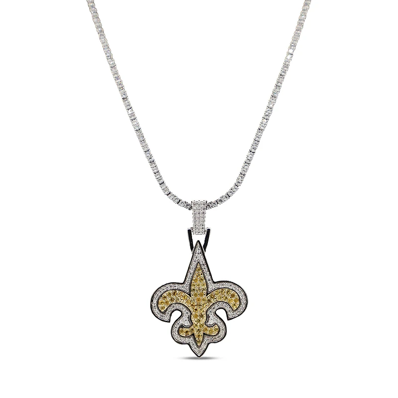 The GLD Shop New Orleans Saints 14K White Gold Logo Pendant & 20" Tennis Chain