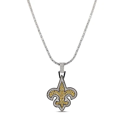The GLD Shop New Orleans Saints 14K White Gold Logo Pendant & 20" Tennis Chain
