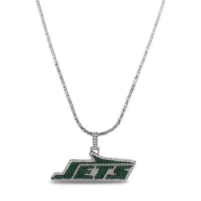 The GLD Shop New York Jets 14K White Gold Logo Pendant & 20" Tennis Chain