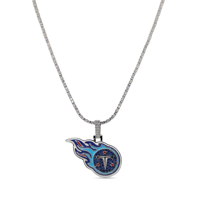 The GLD Shop Tennessee Titans 14K White Gold Logo Pendant & 20" Tennis Chain