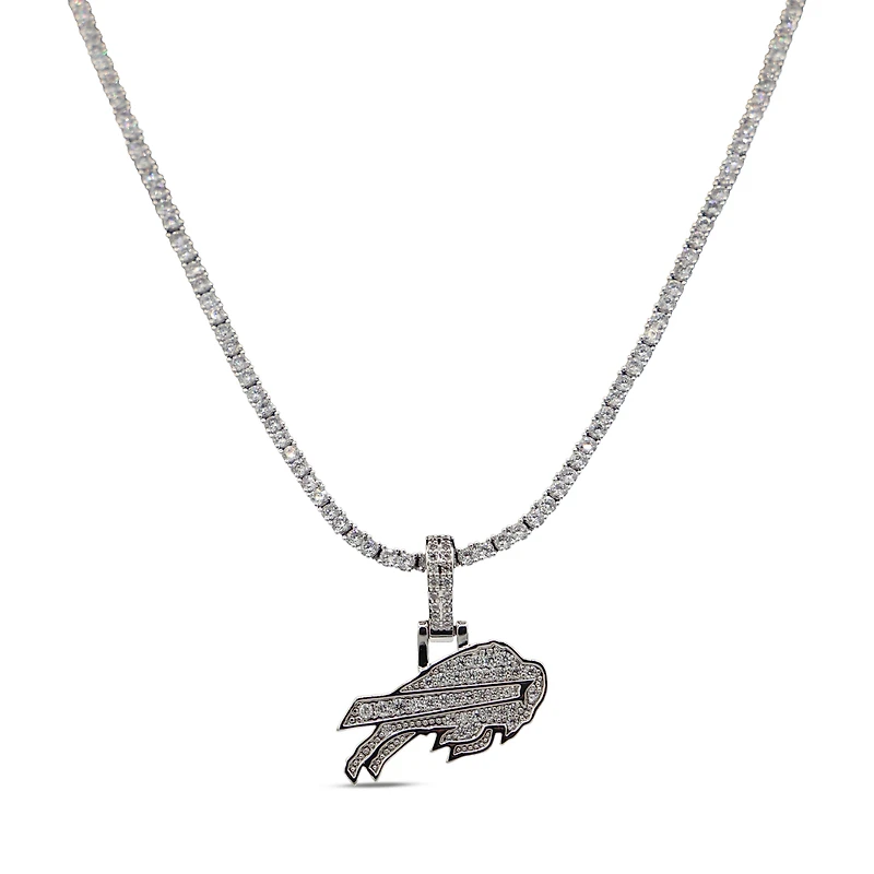 The GLD Shop Buffalo Bills 14K White Gold Logo Pendant & 20" Tennis Chain