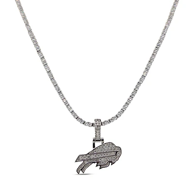 GLD Buffalo Bills 14K White Gold Logo Pendant & 20" Tennis Chain