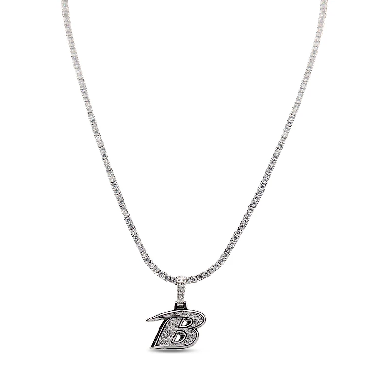 The GLD Shop Baltimore Ravens 14K White Gold Logo Pendant & 20" Tennis Chain