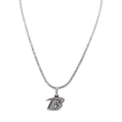 GLD Baltimore Ravens 14K White Gold Logo Pendant & 20" Tennis Chain