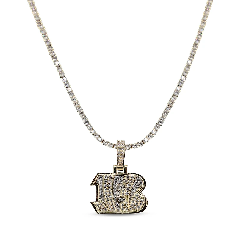 The GLD Shop Cincinnati Bengals 18K Yellow Gold Logo Pendant & 20" Tennis Chain