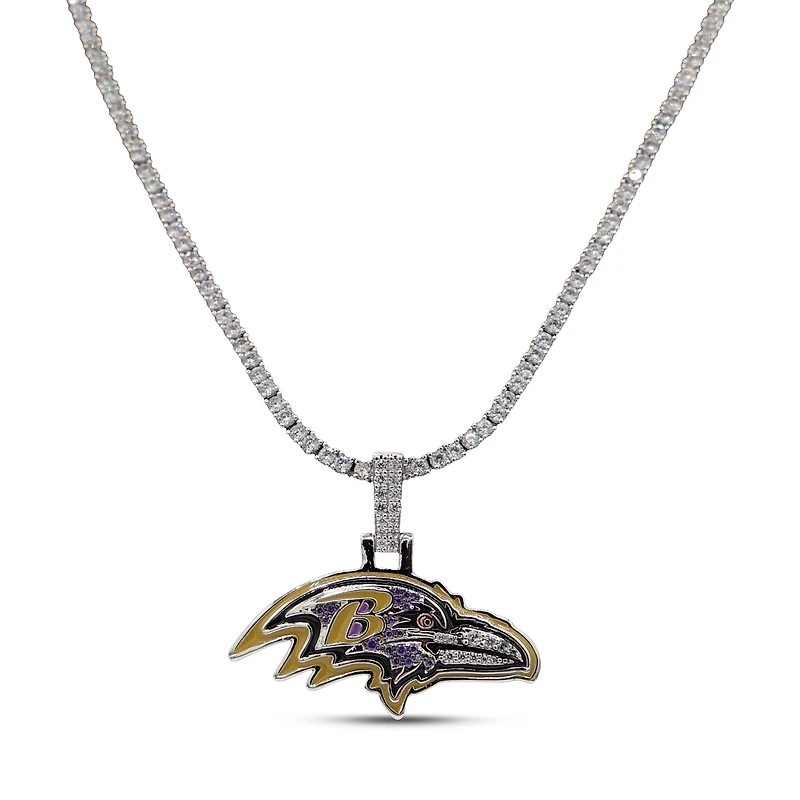 GLD Baltimore Ravens 14K White Gold Logo Pendant & 20" Tennis Chain