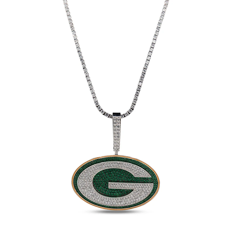GLD Green Bay Packers 14K White Gold Logo Pendant & 20" Tennis Chain