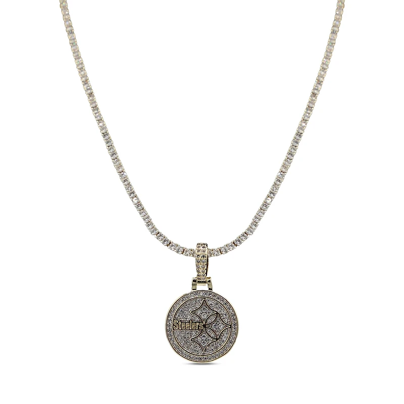The GLD Shop Pittsburgh Steelers 18K Yellow Gold Logo Pendant & 20" Tennis Chain
