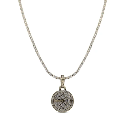 The GLD Shop Pittsburgh Steelers 18K Yellow Gold Logo Pendant & 20" Tennis Chain