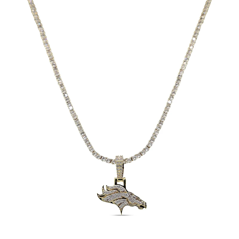 The GLD Shop Denver Broncos 18K Yellow Gold Logo Pendant & 20" Tennis Chain