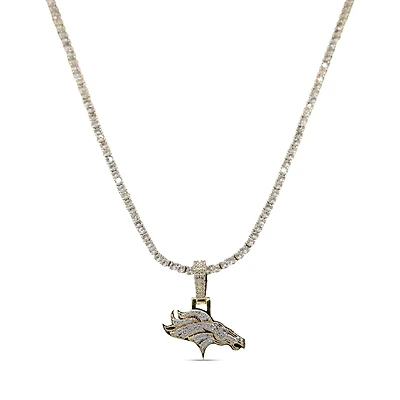 The GLD Shop Denver Broncos 18K Yellow Gold Logo Pendant & 20" Tennis Chain
