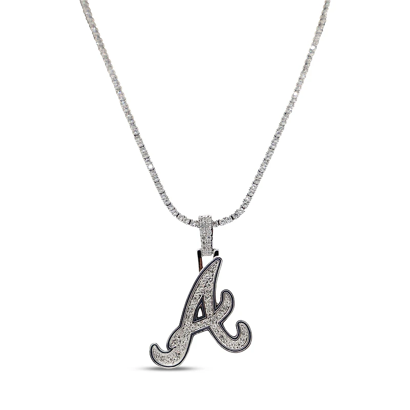 The GLD Shop Atlanta Braves 14K White Gold Logo Pendant & 20" Tennis Chain