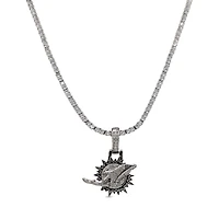 GLD Miami Dolphins 14K White Gold Logo Pendant & 20" Tennis Chain