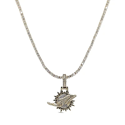 The GLD Shop Miami Dolphins 18K Yellow Gold Logo Pendant & 20" Tennis Chain