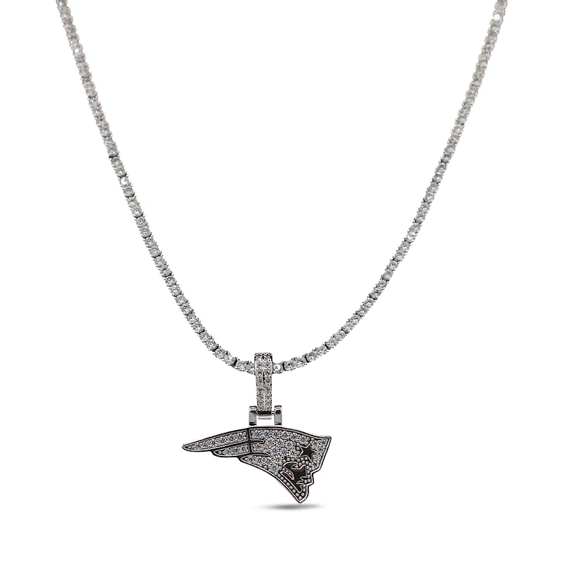 GLD New England Patriots 14K White Gold Logo Pendant & 20" Tennis Chain