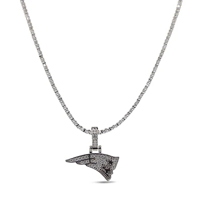 GLD New England Patriots 14K White Gold Logo Pendant & 20" Tennis Chain