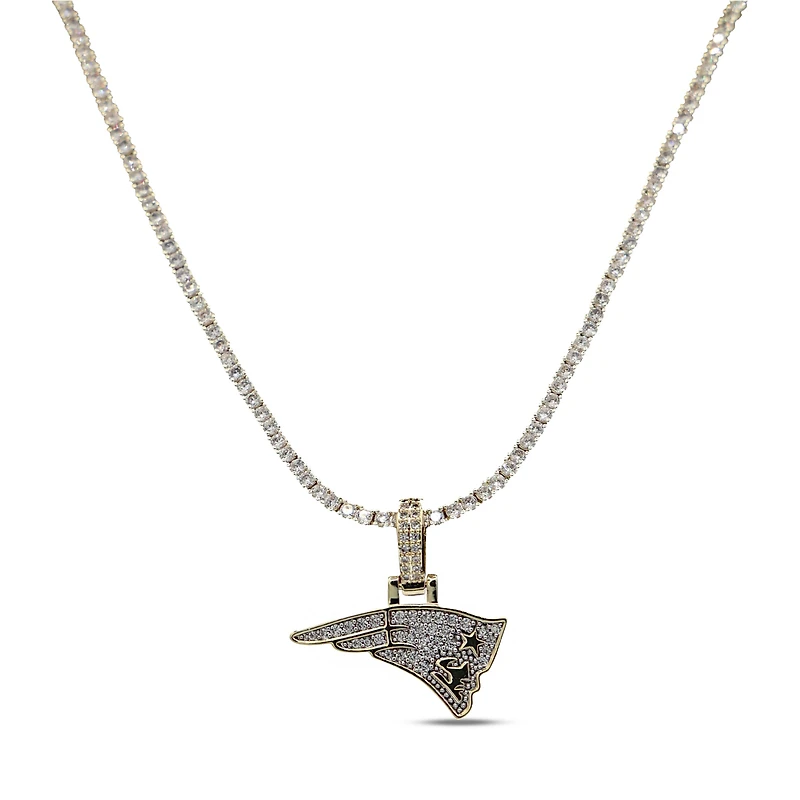 The GLD Shop New England Patriots 18K Yellow Gold Logo Pendant & 20" Tennis Chain