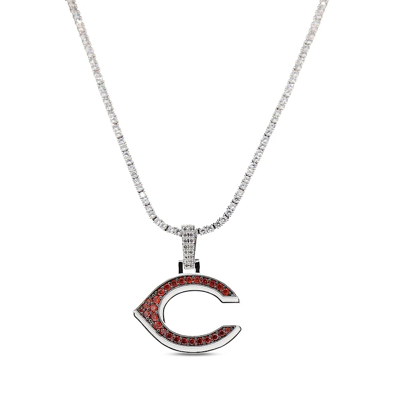 The GLD Shop Cincinnati Reds 14K White Gold Logo Pendant & 20" Tennis Chain