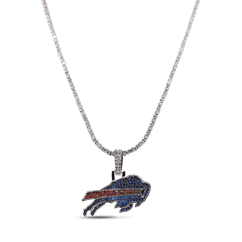 The GLD Shop Buffalo Bills 14K White Gold Logo Pendant & 20" Tennis Chain
