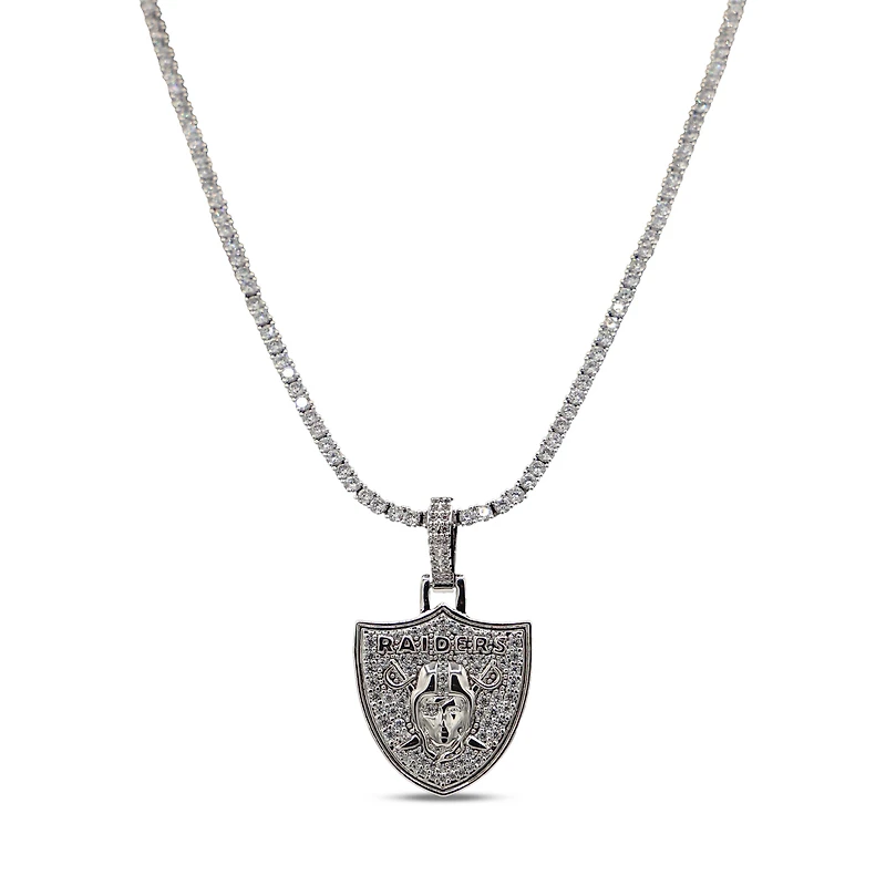 GLD Las Vegas Raiders 14K White Gold Logo Pendant & 20" Tennis Chain