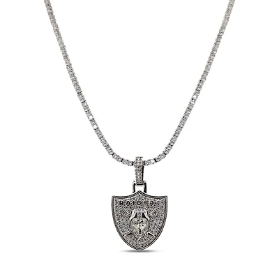GLD Las Vegas Raiders 14K White Gold Logo Pendant & 20" Tennis Chain