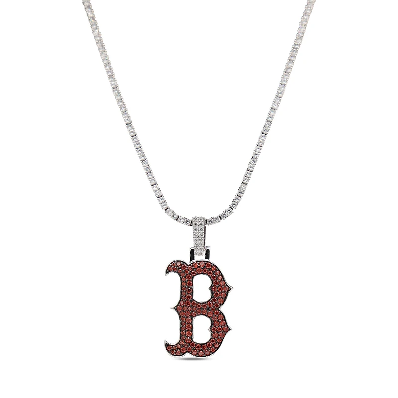 GLD Boston Red Sox 14K White Gold Logo Pendant & 20" Tennis Chain